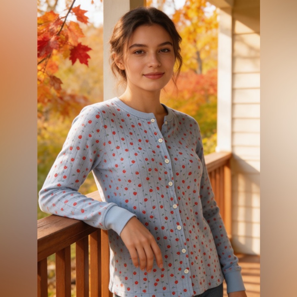 NWT! Daydreamer strawberry all over print button up top size large - Picture 2 of 3